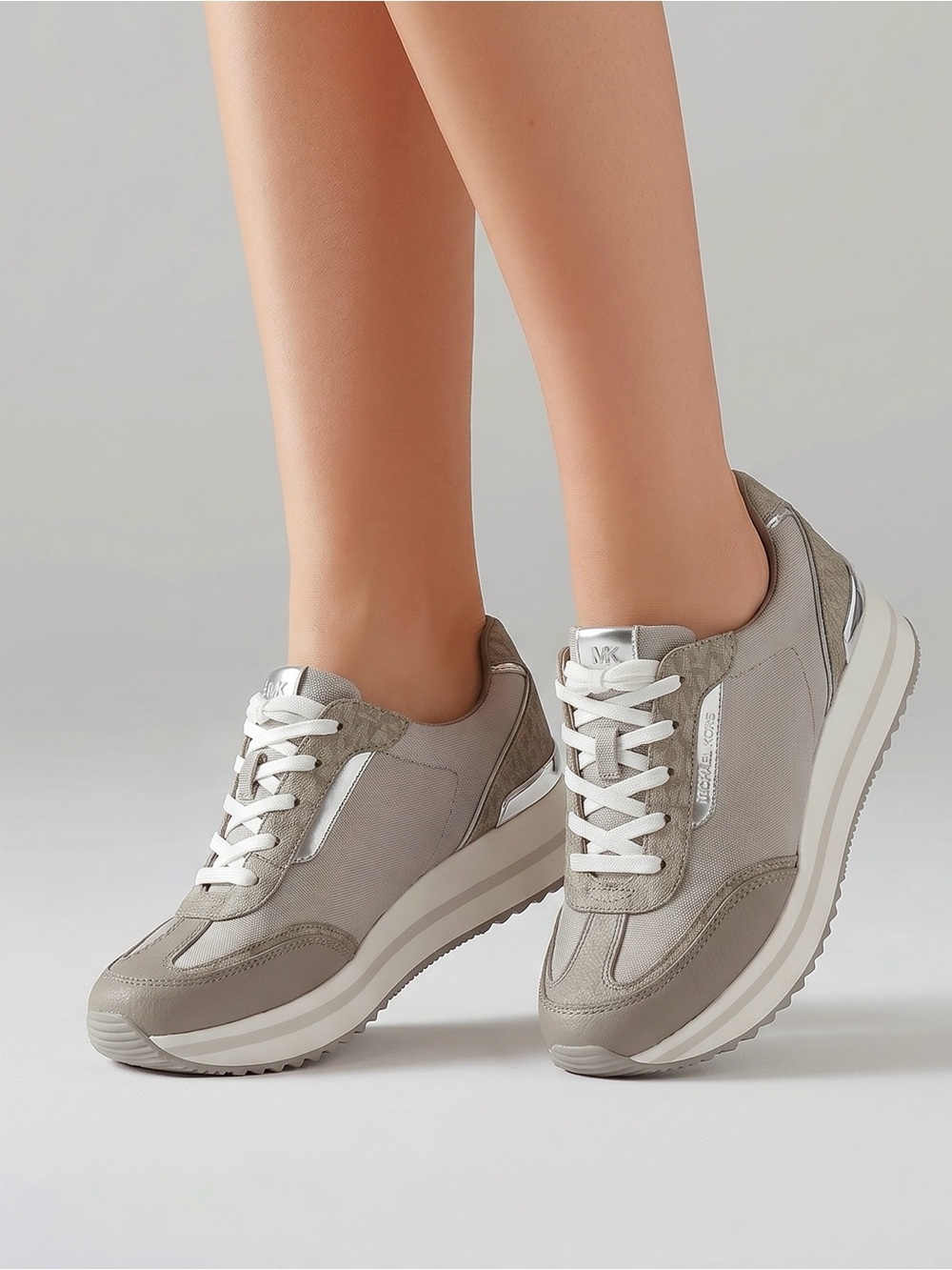 Michael Kors Women's Platform Sneaker in Light Taupe and White